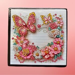 Hand Crafted Diamond Art Rhinestone Butterfly Floral Note Box